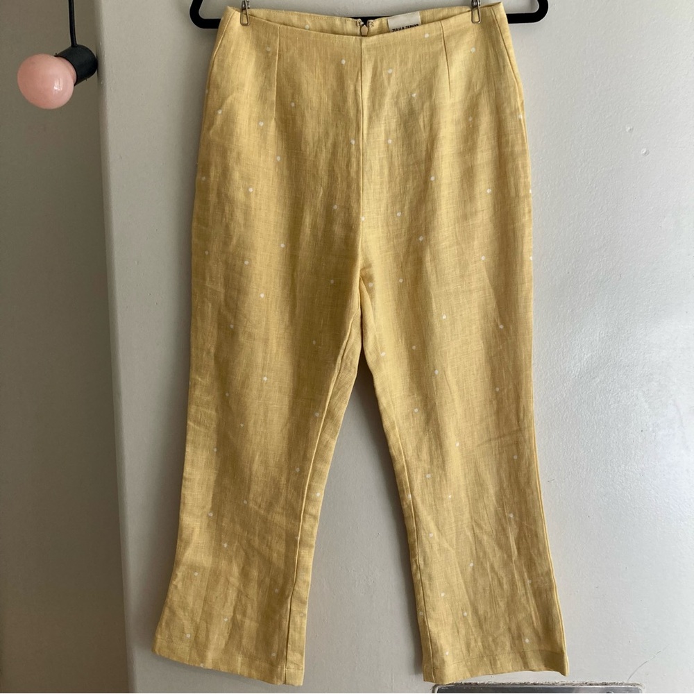 Zulu & Zephyr 100% Linen Trousers Polka Dot Yellow Beige Pants